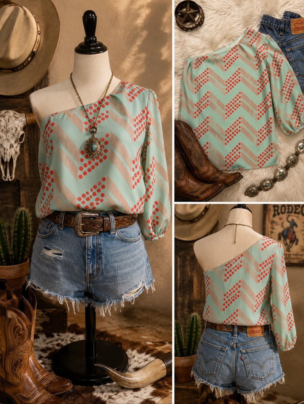 Coco Love Size Small Mint Green & Coral One Sleeve Tunic